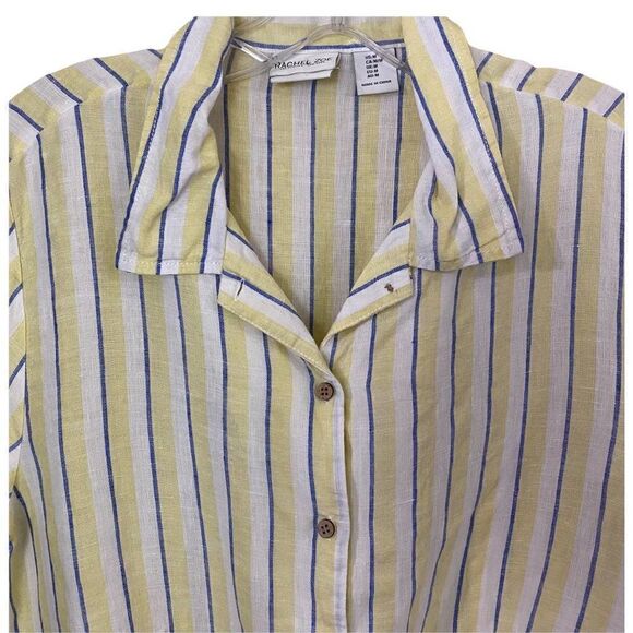 Rachel Zoe Linen Striped Tie Bottom Button Down Blouse Size Medium - Picture 2 of 5
